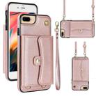For iPhone 8 Plus / 7 Plus RFID Card Slot Phone Case with Long Lanyard(Rose Gold) - 1