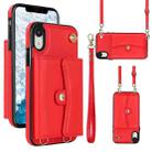 For iPhone XR RFID Card Slot Phone Case with Long Lanyard(Red) - 1