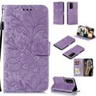 For Huawei Honor 30 Pro Lace Flower Embossing Pattern Horizontal Flip Leather Case , with Holder & Card Slots & Wallet & Photo Frame & Lanyard(Purple) - 1