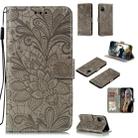 For Huawei Honor 30S Lace Flower Embossing Pattern Horizontal Flip Leather Case , with Holder & Card Slots & Wallet & Photo Frame & Lanyard(Grey) - 1