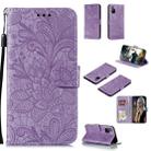 For Huawei Honor 30S Lace Flower Embossing Pattern Horizontal Flip Leather Case , with Holder & Card Slots & Wallet & Photo Frame & Lanyard(Purple) - 1