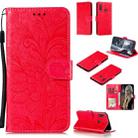 For Galaxy A70e Lace Flower Embossing Pattern Horizontal Flip Leather Case , with Holder & Card Slots & Wallet & Photo Frame & Lanyard(Red) - 1