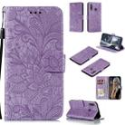 For Galaxy A70e Lace Flower Embossing Pattern Horizontal Flip Leather Case , with Holder & Card Slots & Wallet & Photo Frame & Lanyard(Purple) - 1