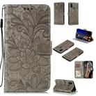 For Galaxy M31 Lace Flower Embossing Pattern Horizontal Flip Leather Case , with Holder & Card Slots & Wallet & Photo Frame & Lanyard(Grey) - 1