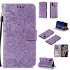 For Galaxy M31 Lace Flower Embossing Pattern Horizontal Flip Leather Case , with Holder & Card Slots & Wallet & Photo Frame & Lanyard(Purple) - 1