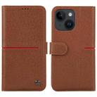 For iPhone 14 GEBEI Top-grain Horizontal Flip Leather Phone Case(Brown) - 1