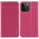 For iPhone 14 Pro Max GEBEI Top-grain Horizontal Flip Leather Phone Case(Rose Red) - 1