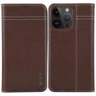 For iPhone 14 Pro GEBEI Top-grain Horizontal Flip Leather Phone Case(Brown) - 1