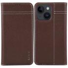 For iPhone 14 Plus GEBEI Top-grain Horizontal Flip Leather Phone Case(Brown) - 1