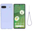 For Google Pixel 7a Pure Color Liquid Silicone Shockproof Phone Case(Purple) - 1