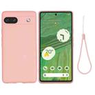 For Google Pixel 7a Pure Color Liquid Silicone Shockproof Phone Case(Pink) - 1