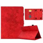 For 10 inch Tablets Peony Butterfly Embossed Leather Tablet Case(Red) - 1