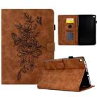 For Amazon Kindle Fire HD8 2018/2017/2016 Peony Butterfly Embossed Leather Smart Tablet Case(Brown) - 1