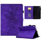 For Amazon Kindle Fire HD8 2018/2017/2016 Peony Butterfly Embossed Leather Smart Tablet Case(Purple) - 1