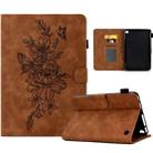 For Amazon Kindle Fire 7 2022 Peony Butterfly Embossed Leather Smart Tablet Case(Brown) - 1
