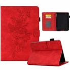 For Amazon Kindle Paperwhite 4/3/2/1 Peony Butterfly Embossed Leather Smart Tablet Case(Red) - 1