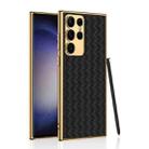 For Samsung Galaxy S23 Ultra 5G GKK Weave Texture Electroplating PU Protective Phone Case(Black) - 1