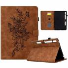 For Samsung Galaxy Tab S7 / S8 Peony Butterfly Embossed Leather Smart Tablet Case(Brown) - 1