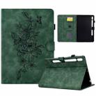 For Samsung Galaxy Tab S7 / S8 Peony Butterfly Embossed Leather Smart Tablet Case(Green) - 1