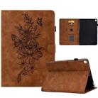For Samsung Galaxy Tab S6 Lite P610 Peony Butterfly Embossed Leather Smart Tablet Case(Brown) - 1
