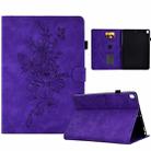 For Samsung Galaxy Tab S6 Lite P610 Peony Butterfly Embossed Leather Smart Tablet Case(Purple) - 1