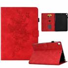 For Samsung Galaxy Tab S6 Lite P610 Peony Butterfly Embossed Leather Smart Tablet Case(Red) - 1