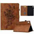 For Lenovo Tab M10 Gen 2 Peony Butterfly Embossed Leather Smart Tablet Case(Brown) - 1