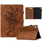 For Lenovo Tab M10 Plus 3rd Gen Peony Butterfly Embossed Leather Smart Tablet Case(Brown) - 1