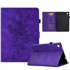 For Lenovo Tab M10 Plus 3rd Gen Peony Butterfly Embossed Leather Smart Tablet Case(Purple) - 1