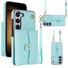 For Samsung Galaxy S23 5G RFID Card Slot Leather Phone Case with Long Lanyard(Mint Green) - 1