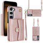 For Samsung Galaxy S23 5G RFID Card Slot Leather Phone Case with Long Lanyard(Rose Gold) - 1