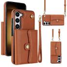 For Samsung Galaxy S23 5G RFID Card Slot Leather Phone Case with Long Lanyard(Brown) - 1