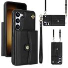 For Samsung Galaxy S23+ 5G RFID Card Slot Leather Phone Case with Long Lanyard(Black) - 1