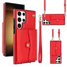 For Samsung Galaxy S23 Ultra 5G RFID Card Slot Leather Phone Case with Long Lanyard(Red) - 1