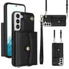 For Samsung Galaxy S22 5G RFID Card Slot Leather Phone Case with Long Lanyard(Black) - 1