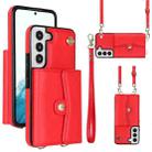 For Samsung Galaxy S22 5G RFID Card Slot Leather Phone Case with Long Lanyard(Red) - 1