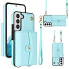 For Samsung Galaxy S22 5G RFID Card Slot Leather Phone Case with Long Lanyard(Mint Green) - 1