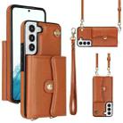 For Samsung Galaxy S22 5G RFID Card Slot Leather Phone Case with Long Lanyard(Brown) - 1