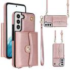 For Samsung Galaxy S22+ 5G RFID Card Slot Leather Phone Case with Long Lanyard(Rose Gold) - 1