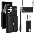 For Samsung Galaxy S22 Ultra 5G RFID Card Slot Leather Phone Case with Long Lanyard(Black) - 1