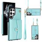 For Samsung Galaxy S22 Ultra 5G RFID Card Slot Leather Phone Case with Long Lanyard(Mint Green) - 1
