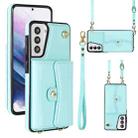 For Samsung Galaxy S21 5G RFID Card Slot Leather Phone Case with Long Lanyard(Mint Green) - 1