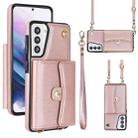 For Samsung Galaxy S21+ 5G RFID Card Slot Leather Phone Case with Long Lanyard(Rose Gold) - 1