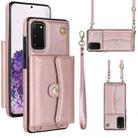 For Samsung Galaxy S20 RFID Card Slot Leather Phone Case with Long Lanyard(Rose Gold) - 1