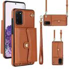 For Samsung Galaxy S20 RFID Card Slot Leather Phone Case with Long Lanyard(Brown) - 1