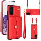 For Samsung Galaxy S20+ RFID Card Slot Leather Phone Case with Long Lanyard(Red) - 1