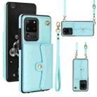 For Samsung Galaxy S20 Ultra RFID Card Slot Leather Phone Case with Long Lanyard(Mint Green) - 1
