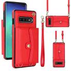 For Samsung Galaxy S10+ RFID Card Slot Leather Phone Case with Long Lanyard(Red) - 1
