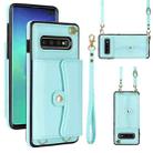 For Samsung Galaxy S10+ RFID Card Slot Leather Phone Case with Long Lanyard(Mint Green) - 1