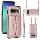 For Samsung Galaxy S10+ RFID Card Slot Leather Phone Case with Long Lanyard(Rose Gold) - 1